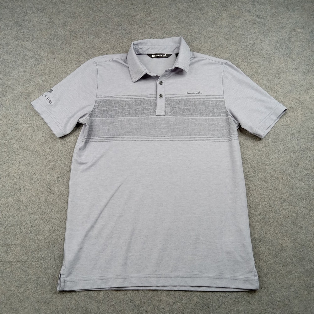 Travis Mathew Polo Shirt Mens Small Gray Stripe Golf Performance Stretch Top